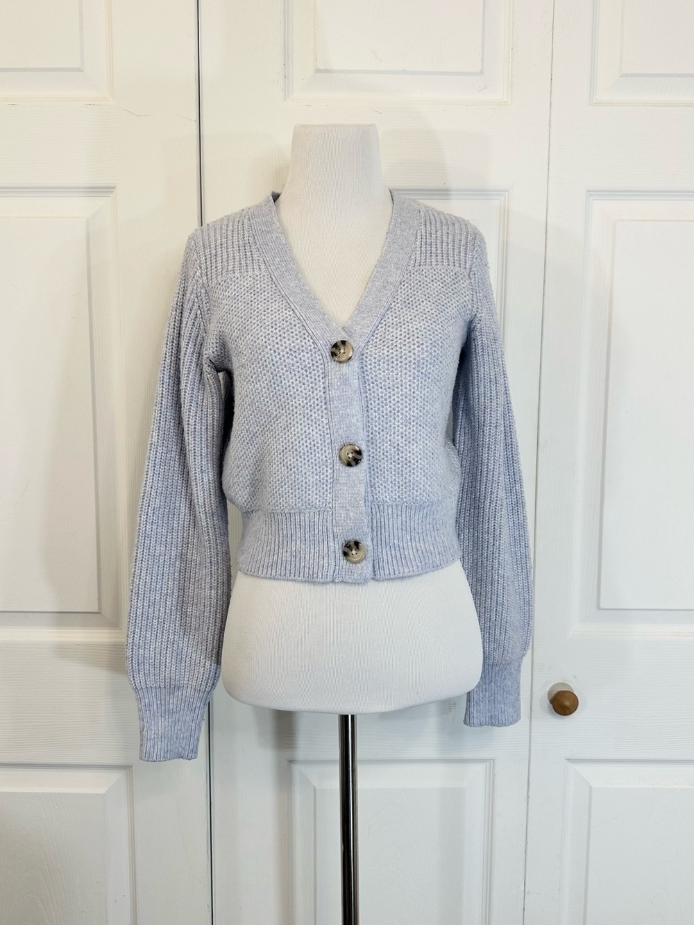 Sincerely Jules Light Blue Cropped Button Cardigan Sweater